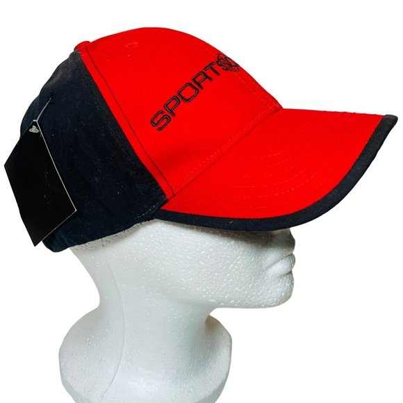Sports Center Dad Hat Red Black Ball Cap Adjustable Slide Strap Logo Gift - Picture 4 of 9